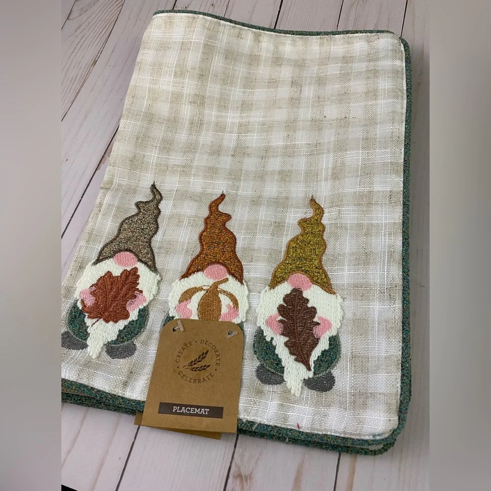 2 Fall Tapestry Harvest Gnomes Placemats Autumn New